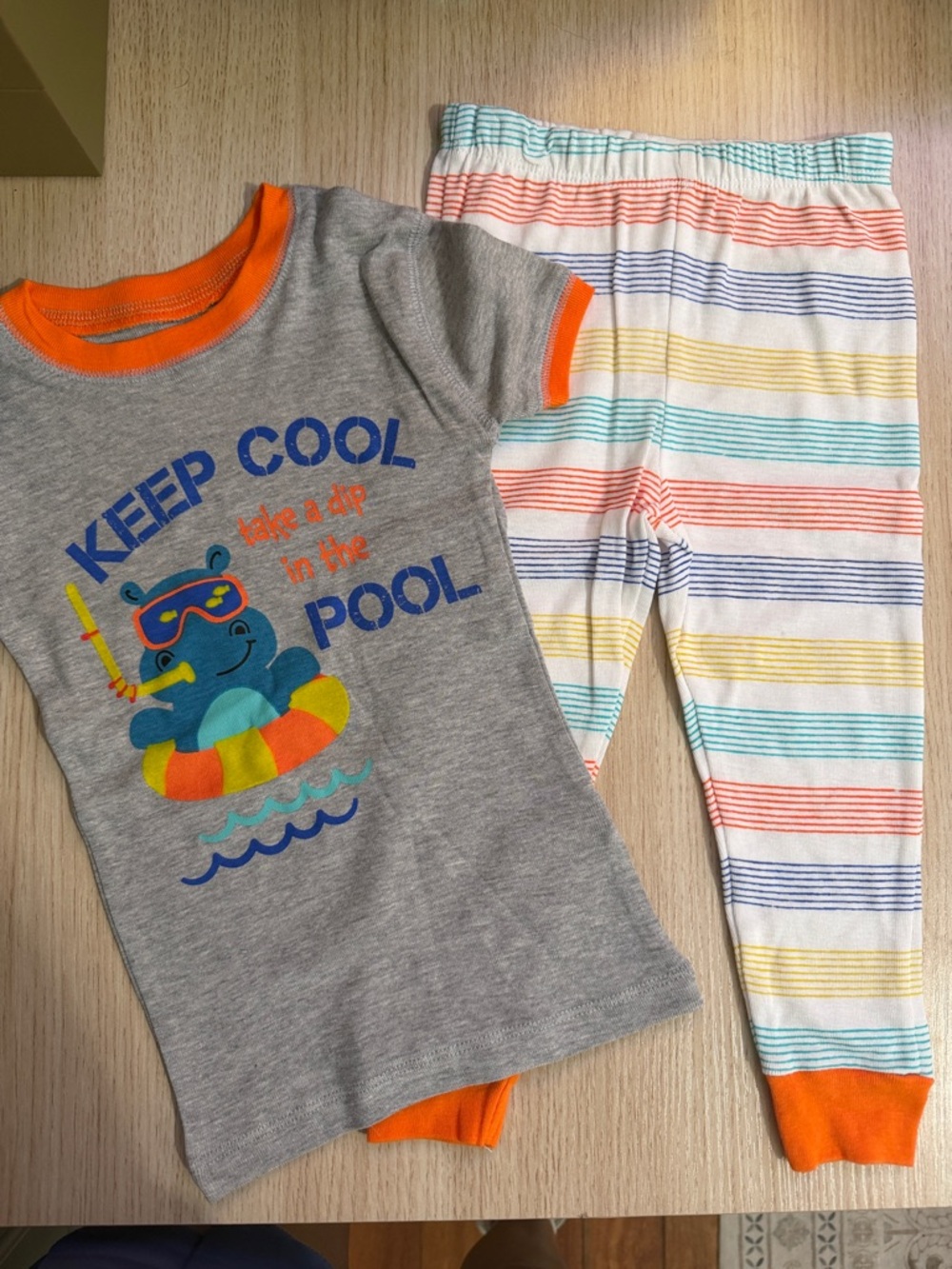 Koala Kids Gray & Orange 'Keep Cool' Pajama Set with Multicolor Stripes